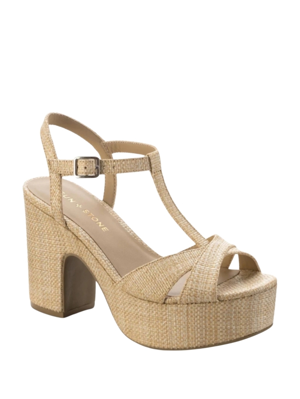 NIB Sun + Stone Jillian Cork Block Heel Size 11 Tan Platform Sexy Party Office